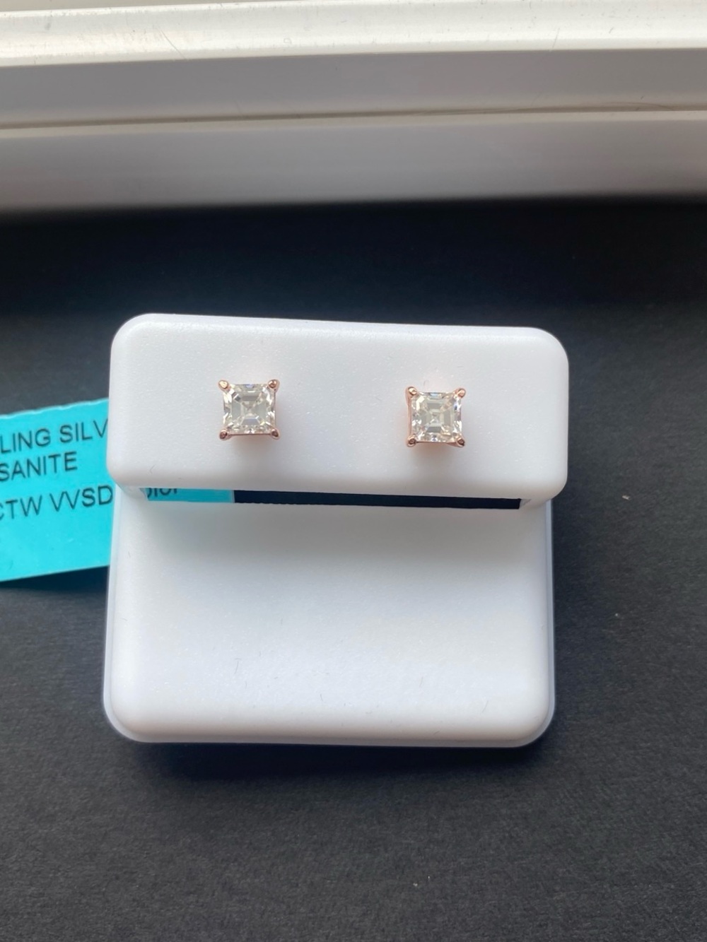 Dainty Square Shaped Rose Gold over Silver Moissanite Studs